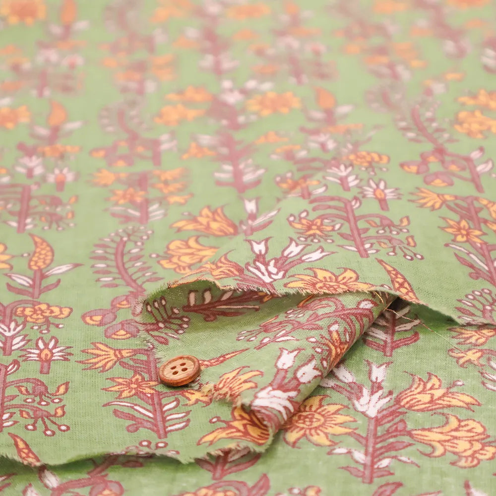Made in India Cotton Sheeting printed Fabric - Ethnic Flower Botanical - nomura tailor