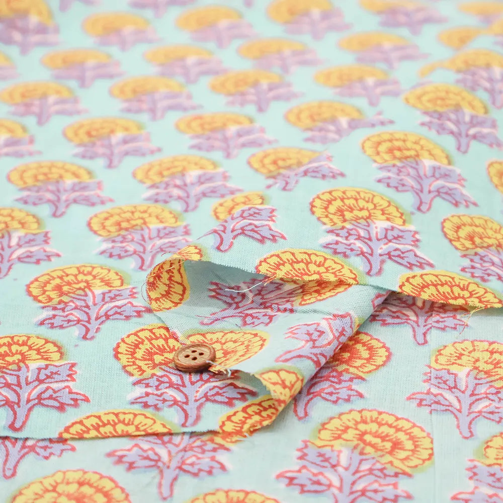 Made in India Cotton Sheeting printed Fabric - Ethnic Flower Pattern - nomura tailor