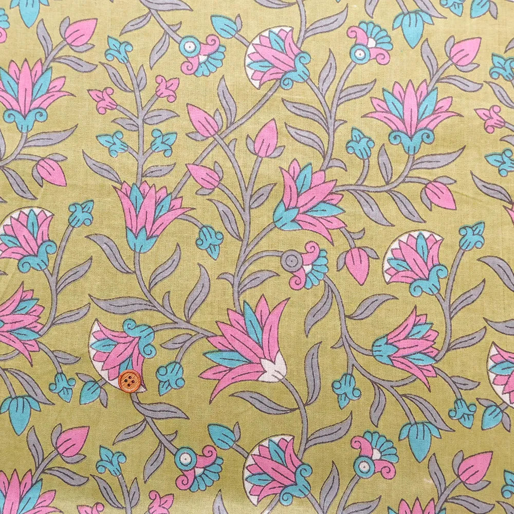 Made in India Cotton Sheeting printed Fabric - Ethnic Flower Botanical - nomura tailor