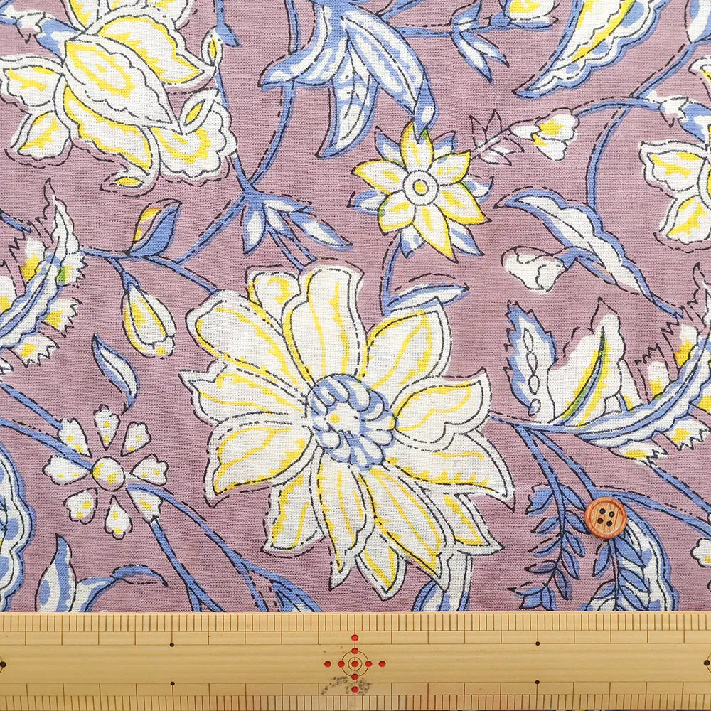 Made in India Cotton Sheeting printed Fabric - Ethnic Flower Leaf - nomura tailor
