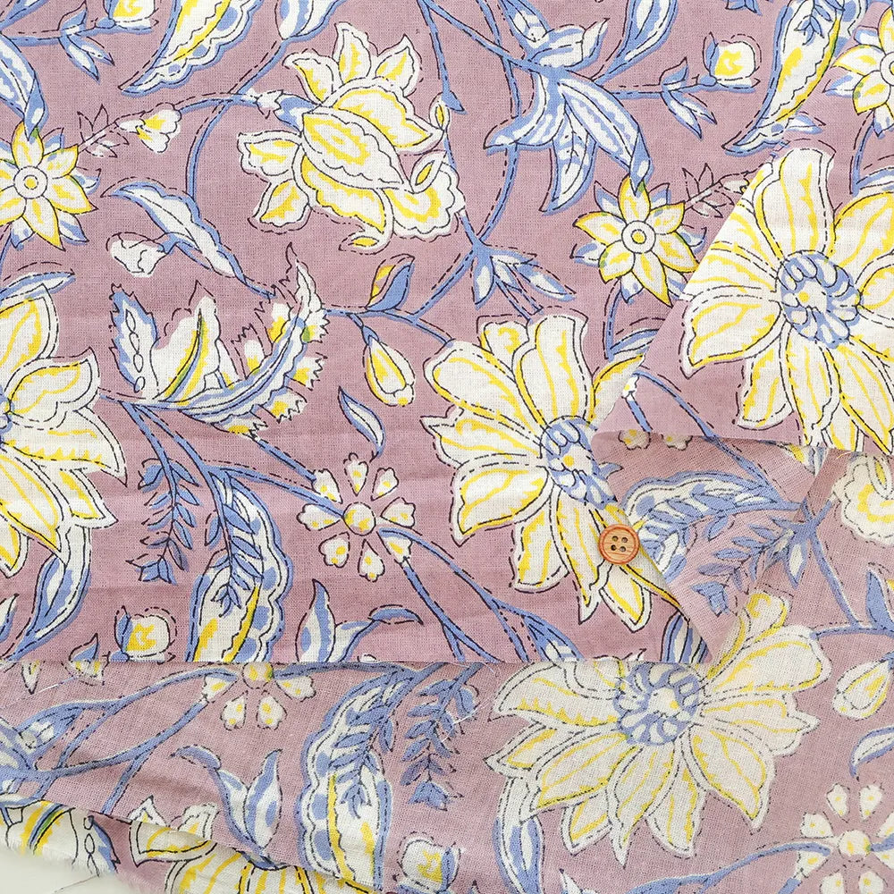 Made in India Cotton Sheeting printed Fabric - Ethnic Flower Leaf - nomura tailor