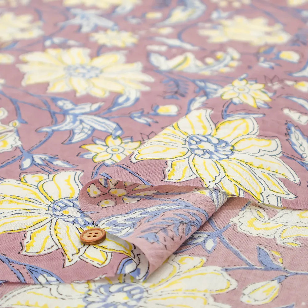 Made in India Cotton Sheeting printed Fabric - Ethnic Flower Leaf - nomura tailor