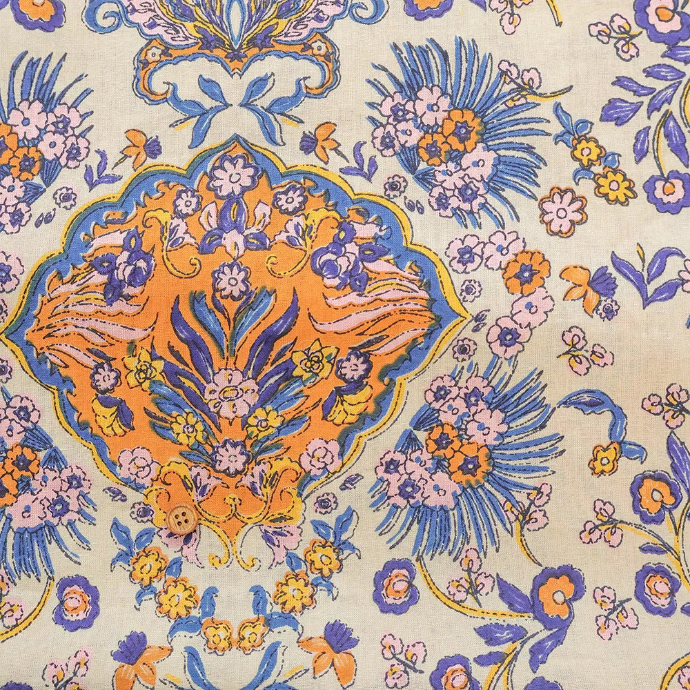 Made in India Cotton Sheeting printed Fabric - Ethnic Flower Motif - nomura tailor