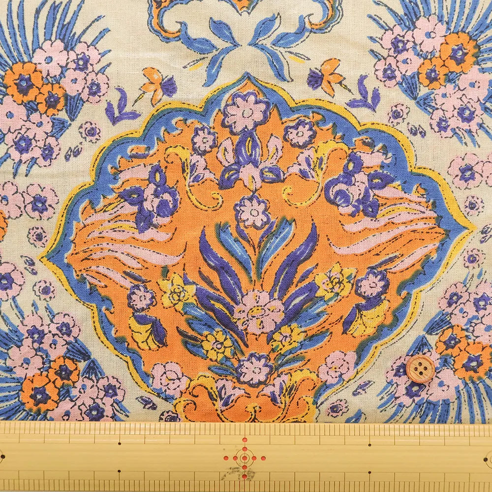 Made in India Cotton Sheeting printed Fabric - Ethnic Flower Motif - nomura tailor