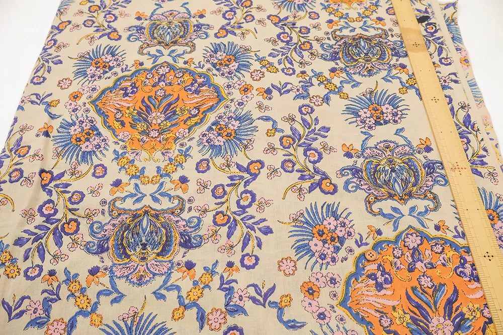 Made in India Cotton Sheeting printed Fabric - Ethnic Flower Motif - nomura tailor