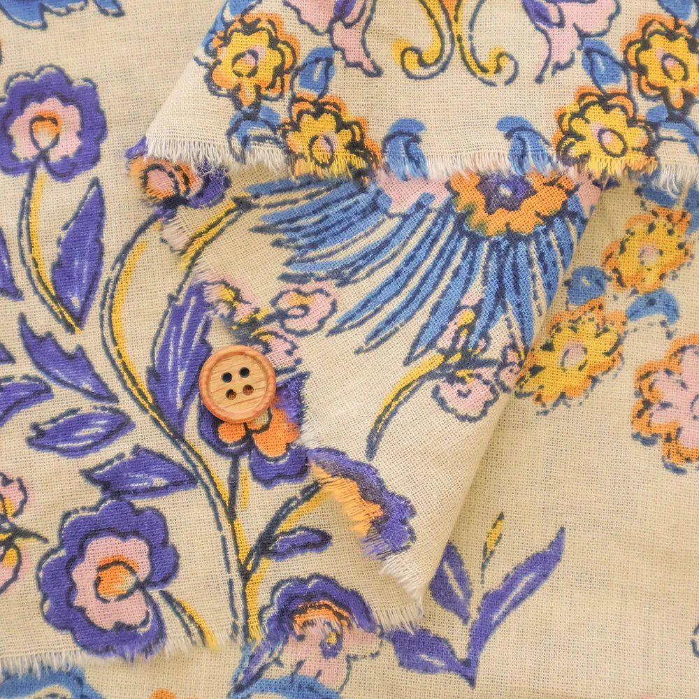 Made in India Cotton Sheeting printed Fabric - Ethnic Flower Motif - nomura tailor