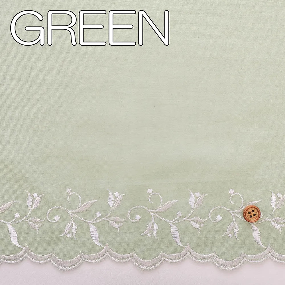 Cotton Café Curtain Embroidered Fabric - Leaf Flower 約45cm丈 - nomura tailor