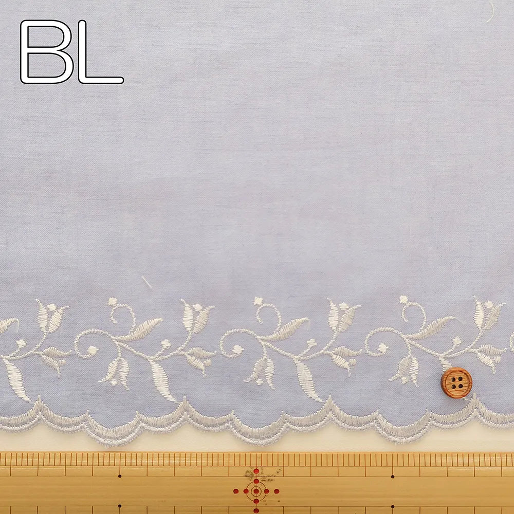 Cotton Café Curtain Embroidered Fabric - Leaf Flower 約45cm丈 - nomura tailor
