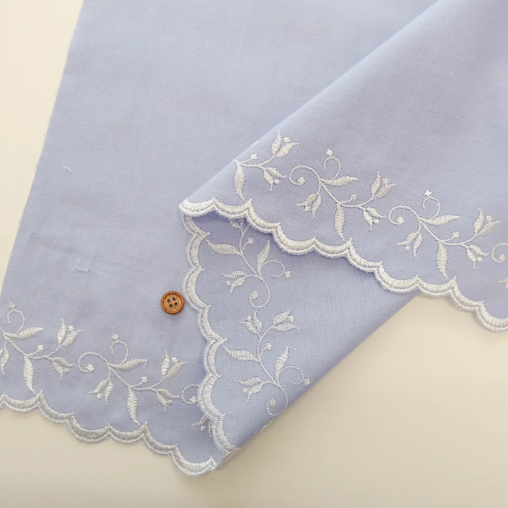 Cotton Café Curtain Embroidered Fabric - Leaf Flower 約45cm丈 - nomura tailor