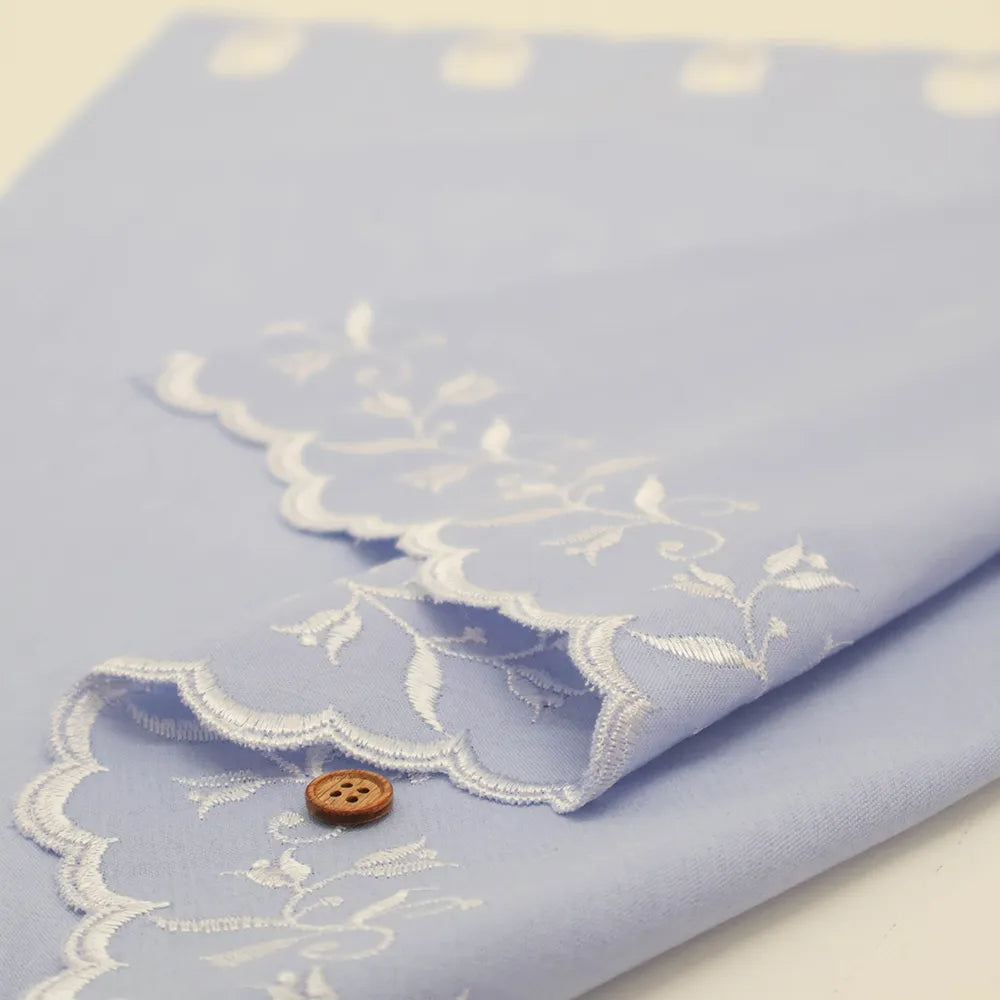 Cotton Café Curtain Embroidered Fabric - Leaf Flower 約45cm丈 - nomura tailor