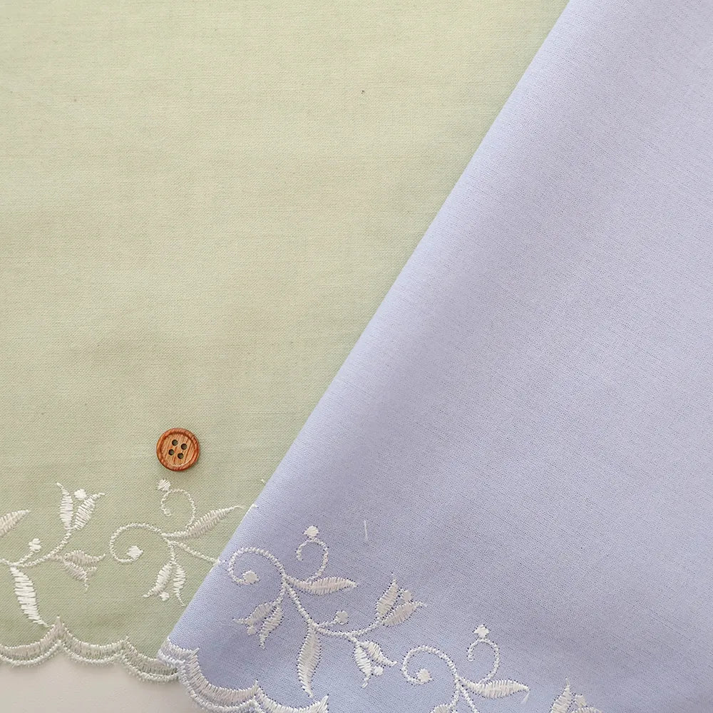 Cotton Café Curtain Embroidered Fabric - Leaf Flower 約70cm丈 - nomura tailor