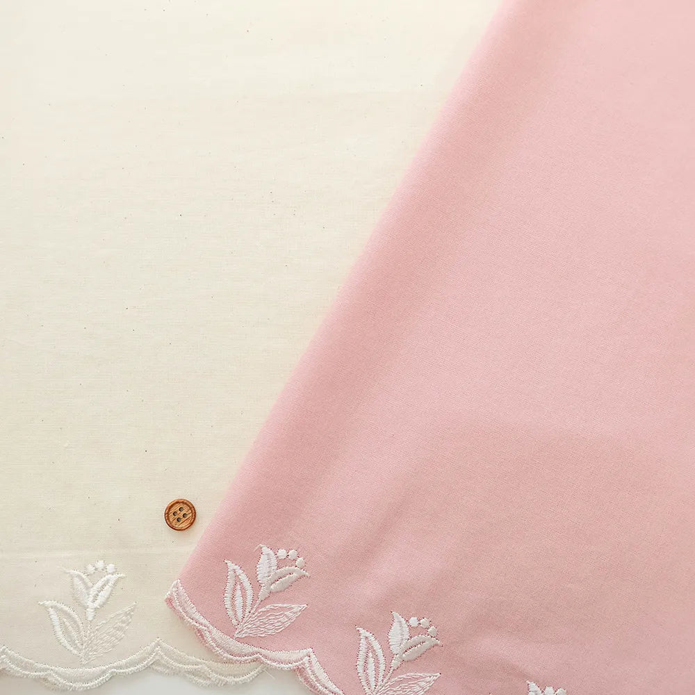 Cotton Café Curtain Embroidered Fabric - Flowers 約45cm丈 - nomura tailor