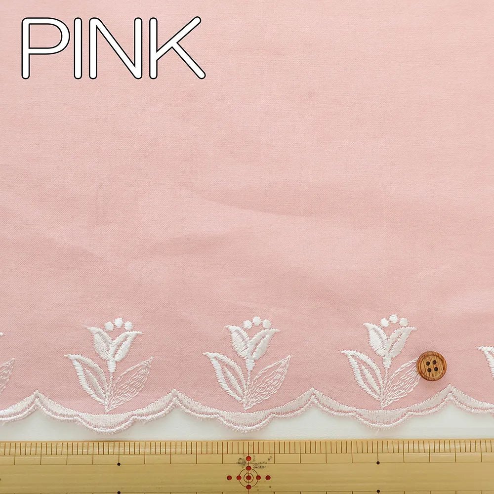 Cotton Café Curtain Embroidered Fabric - Flowers 約45cm丈 - nomura tailor