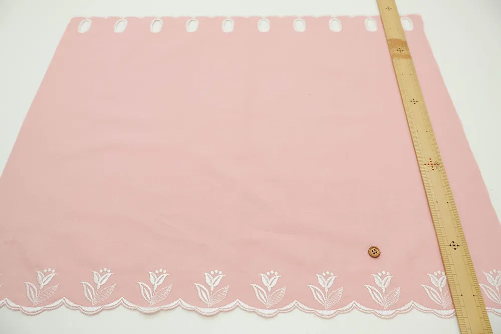 Cotton Café Curtain Embroidered Fabric - Flowers 約45cm丈 - nomura tailor