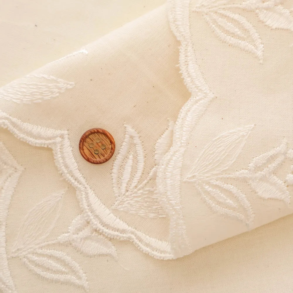 Cotton Café Curtain Embroidered Fabric - Flowers 約45cm丈 - nomura tailor
