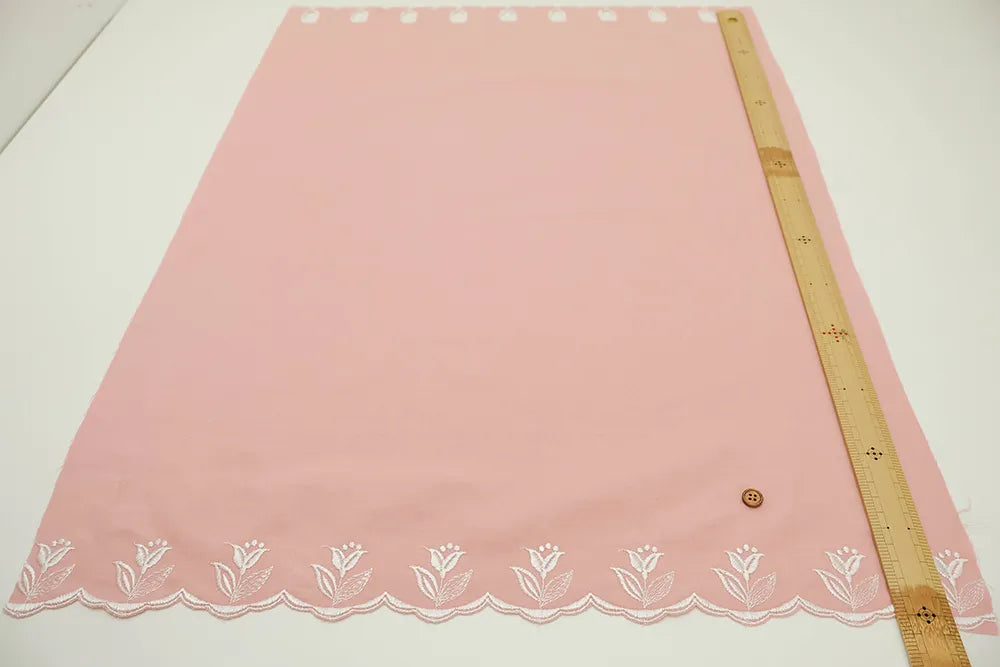 Cotton Café Curtain Embroidered Fabric - Flowers 約70cm丈 - nomura tailor