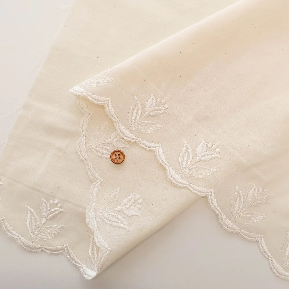 Cotton Café Curtain Embroidered Fabric - Flowers 約70cm丈 - nomura tailor