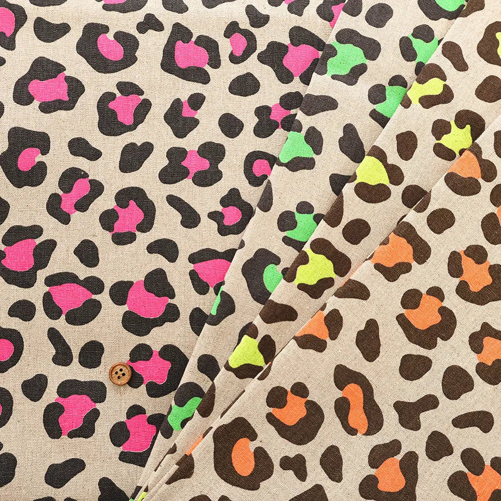 C/L Canvas Printed Fabric - Neon Leopard - nomura tailor