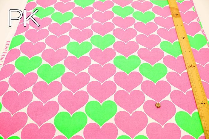 Cotton Oxford Fluorescent Printed Fabric - Bonbon Heart - nomura tailor