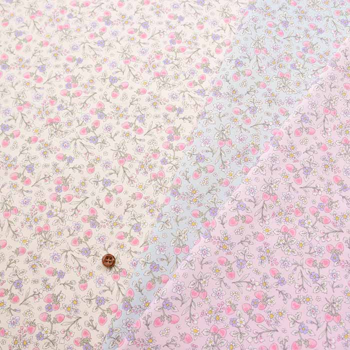 Cotton Ox Printed Fabric Strawberries and Flowers - nomura tailor