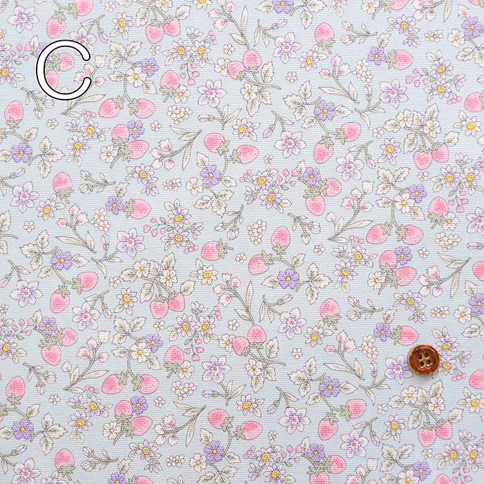 Cotton Ox Printed Fabric Strawberries and Flowers - nomura tailor