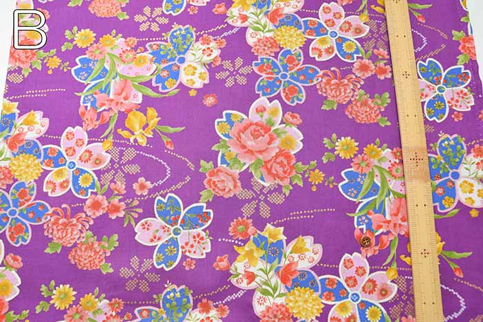 Cotton Scare Lamé Printed Fabric, Japanese Style, Cherry Blossom - nomura tailor