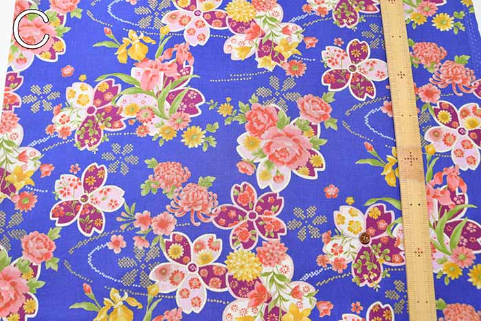 Cotton Scare Lamé Printed Fabric, Japanese Style, Cherry Blossom - nomura tailor