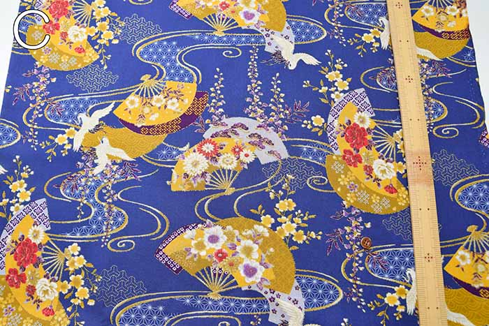 Cotton Scare Lamé Printed Fabric Japanese Style Crane - nomura tailor