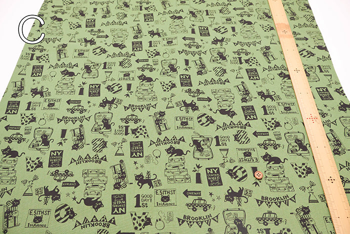 Cotton Oxford Printed Fabric - Cat Journey - nomura tailor