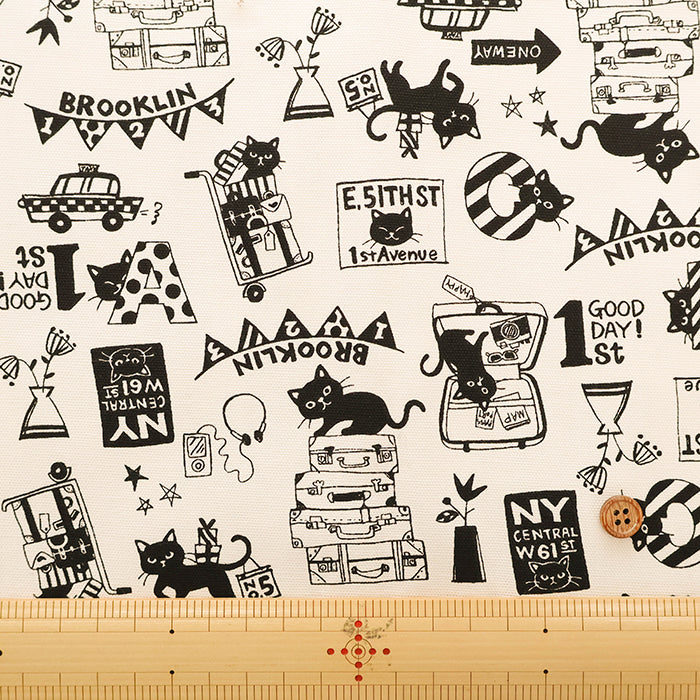 Cotton Oxford Printed Fabric - Cat Journey - nomura tailor
