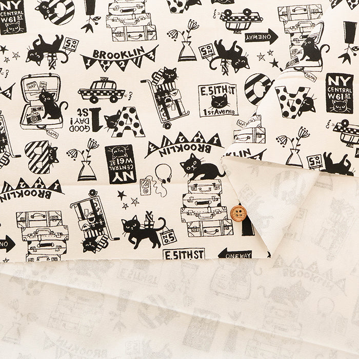 Cotton Oxford Printed Fabric - Cat Journey - nomura tailor