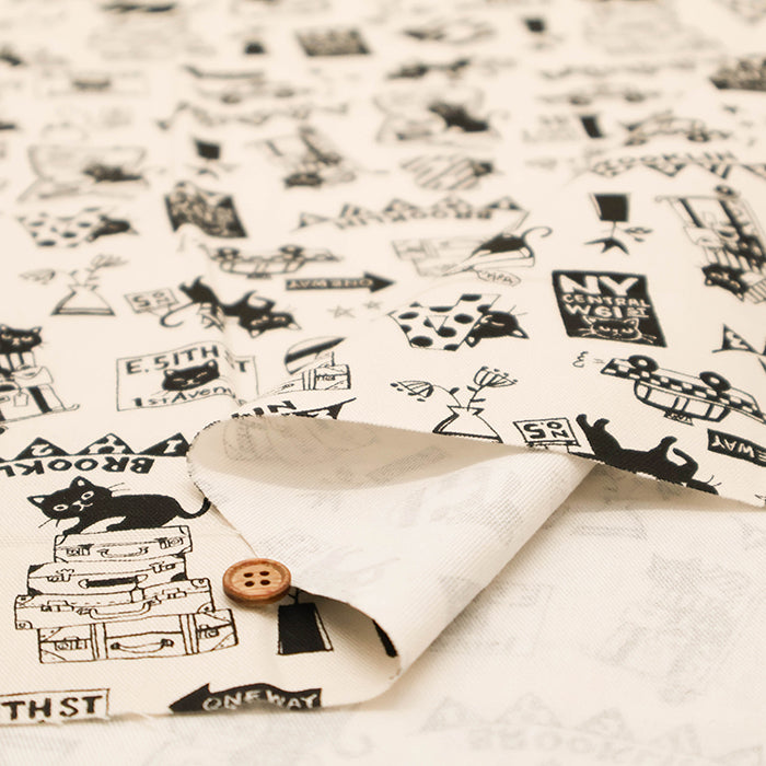 Cotton Oxford Printed Fabric - Cat Journey - nomura tailor
