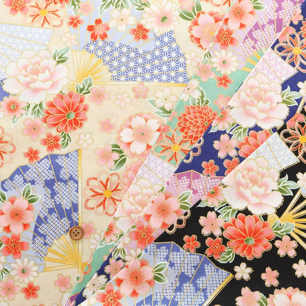 Cotton Sheeting printed Fabric - Kaleidoscope Romance 扇子 - nomura tailor