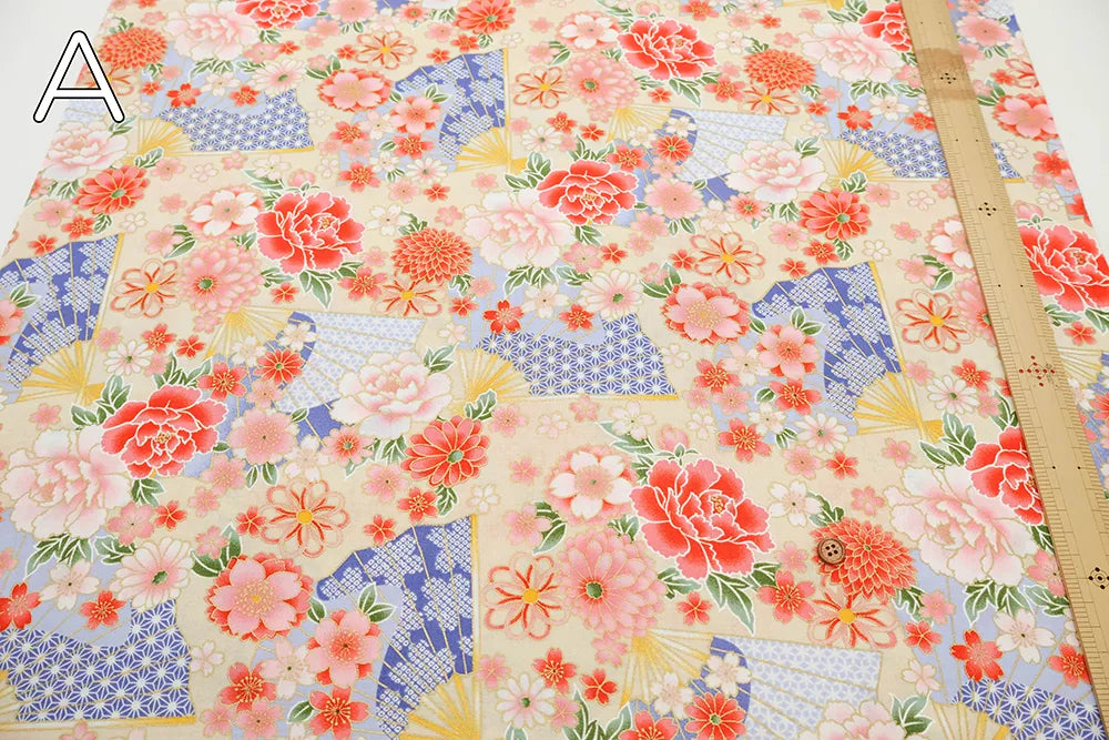 Cotton Sheeting printed Fabric - Kaleidoscope Romance 扇子 - nomura tailor