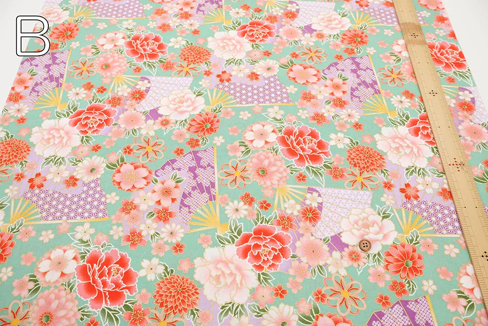 Cotton Sheeting printed Fabric - Kaleidoscope Romance 扇子 - nomura tailor