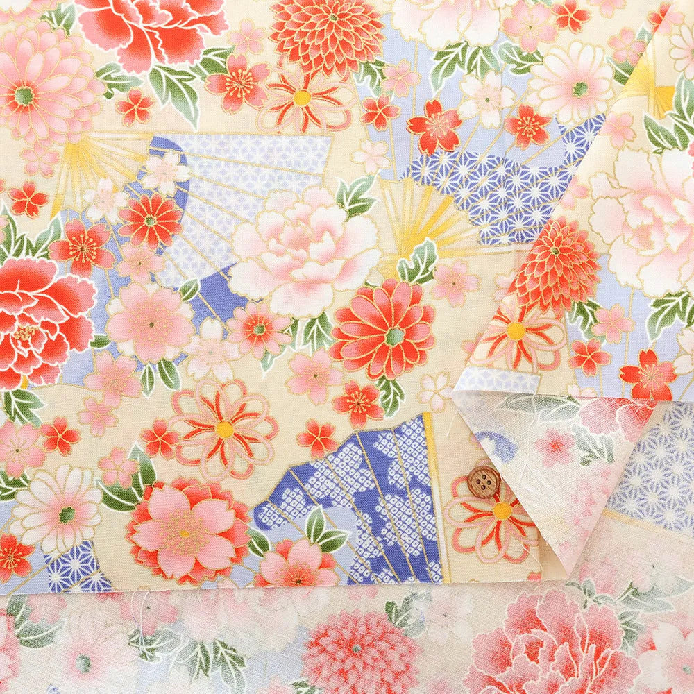 Cotton Sheeting printed Fabric - Kaleidoscope Romance 扇子 - nomura tailor