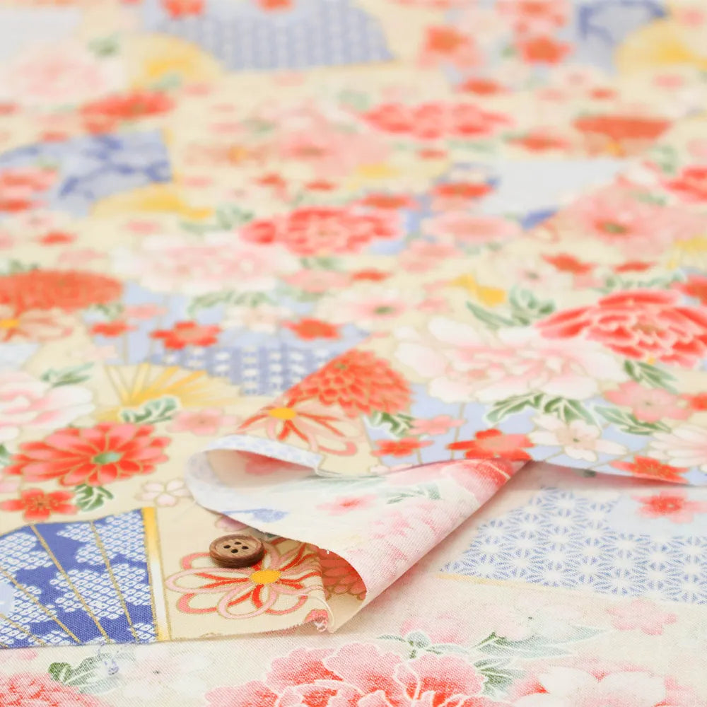 Cotton Sheeting printed Fabric - Kaleidoscope Romance 扇子 - nomura tailor