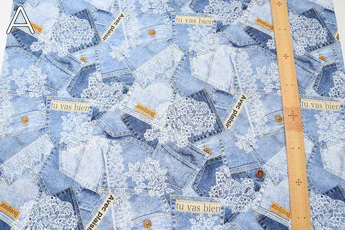 Cotton Ox Printed Fabric Denim and Lace - nomura tailor