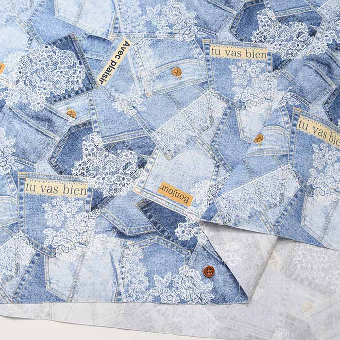 Cotton Ox Printed Fabric Denim and Lace - nomura tailor