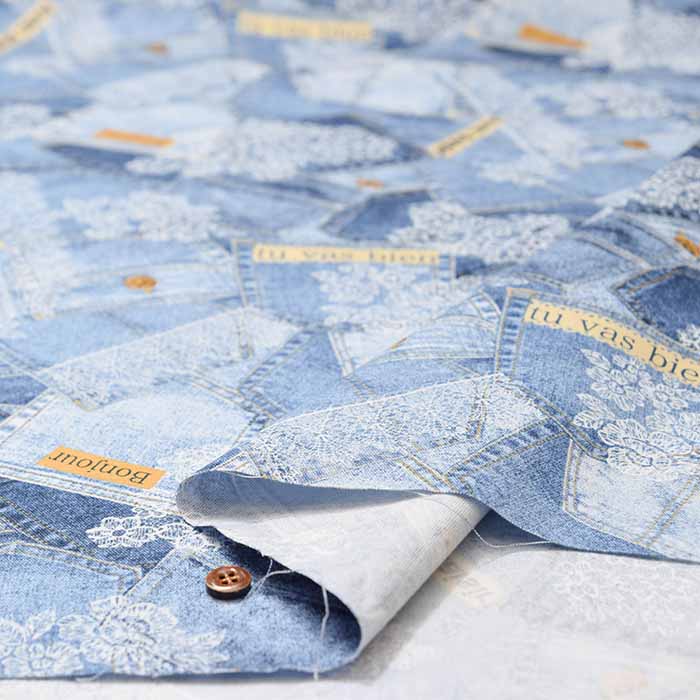 Cotton Ox Printed Fabric Denim and Lace - nomura tailor