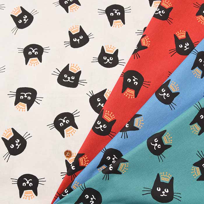 Cotton sheeting print fabric Cat and crown - nomura tailor