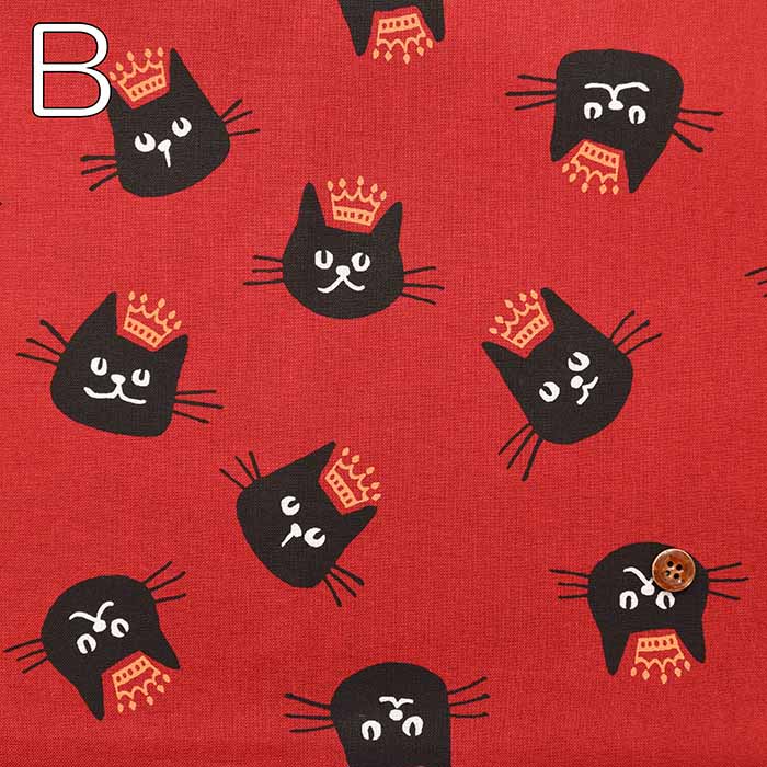 Cotton sheeting print fabric Cat and crown - nomura tailor