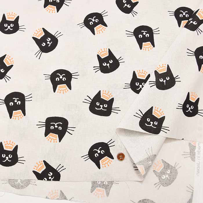 Cotton sheeting print fabric Cat and crown - nomura tailor