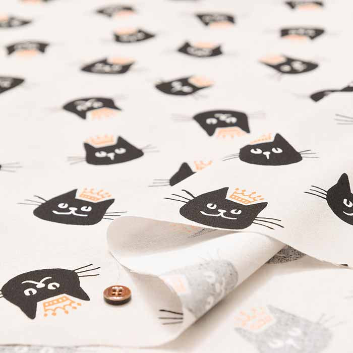 Cotton sheeting print fabric Cat and crown - nomura tailor