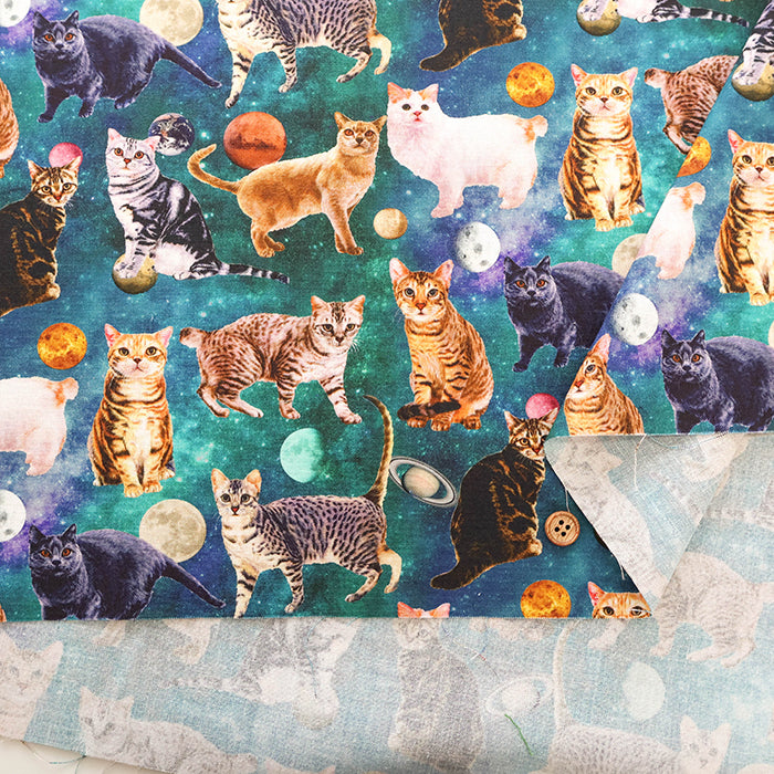 Cotton Sheeting Inkjet-printed Fabric - nora. Space Cat - nomura tailor
