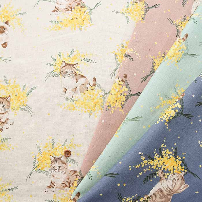 C/L Canvas Printed Fabric Mimosa and Cat - nomura tailor