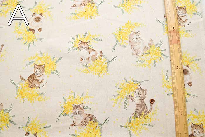 C/L Canvas Printed Fabric Mimosa and Cat - nomura tailor