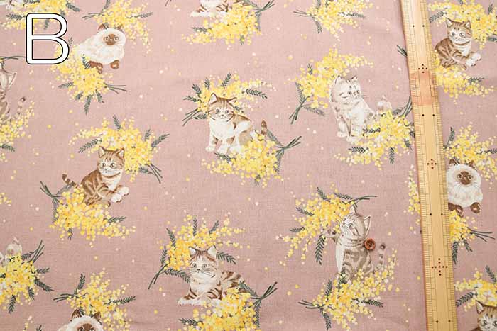 C/L Canvas Printed Fabric Mimosa and Cat - nomura tailor