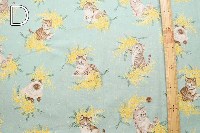 C/L Canvas Printed Fabric Mimosa and Cat - nomura tailor