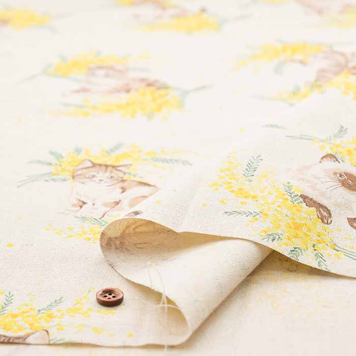 C/L Canvas Printed Fabric Mimosa and Cat - nomura tailor